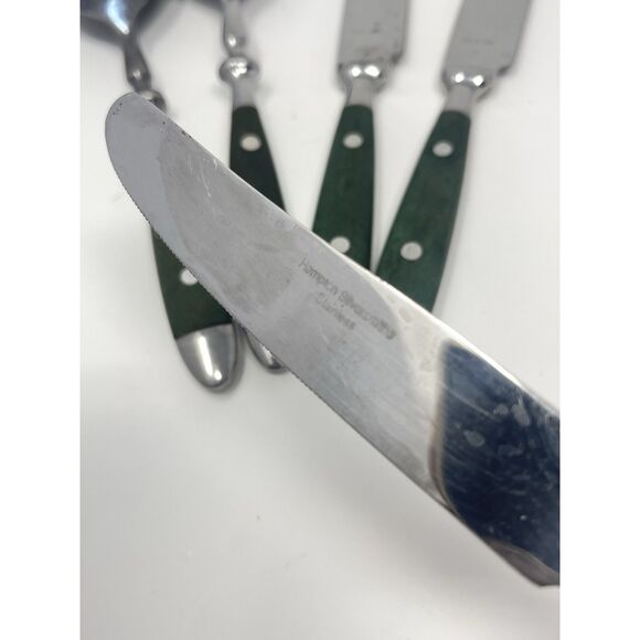 Hampton Silversmiths BISTRO GREEN Stainless 2 RIVETS 2 Table Spoons 3 Knives - Picture 8 of 8